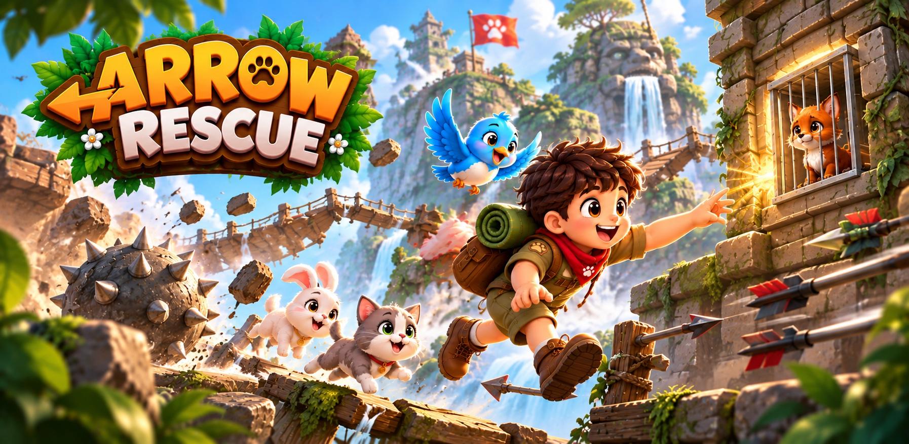 Arrow Rescue jungle adventure with pets and puzzle blocks